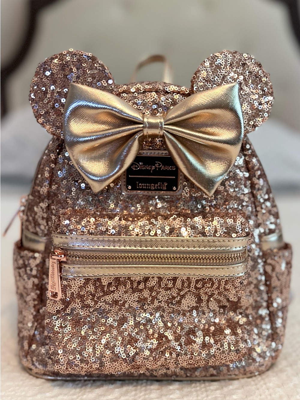 ✨ Loungefly Disney Parks Minnie Rose Gold Sequin Mini Backpack ✨